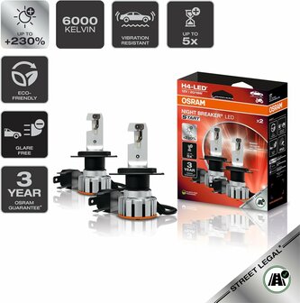 Osram Night Breaker LED Start H4 Street Legal Set | +230%